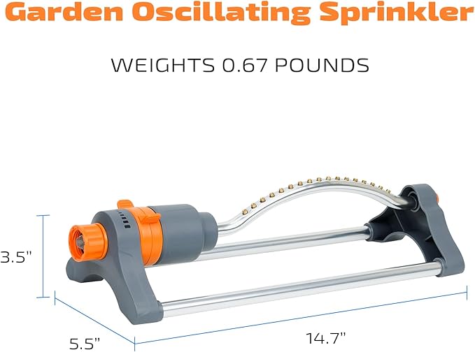 The Precision Brass Nozzles sprinkler is a durable and efficient watering solution for your outdoor space. With 17 high-quality brass nozzles, this sprinkler delivers a fine and uniform spray pattern that ensures thorough watering without causing damage to delicate plants. The durable metal construction of this sprinkler is designed to withstand prolonged use and adverse weather conditions, making it a reliable choice for all-season watering needs.