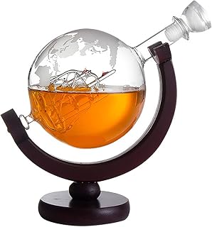 Whiskey Decanter Globe - Liquor Decanter, Glass Liquor Bottle, for Men Dad, Husband, Mancave, for Liquor, Bourbon, Cocktails, Vodka, Scotch