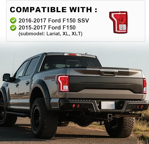 Miniatura 3 de Conjunto de faro trasero compatible con Ford F150 SSV 2016-2017/Compatible con F150 2015-2017 (submodelo: Lariat, XL, XLT) Luces traseras halógenas