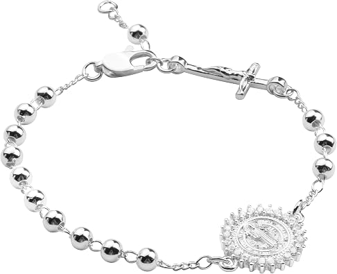 4mm Silver Plated Beads Catholic Guadalupe Rosary Bracelet Women