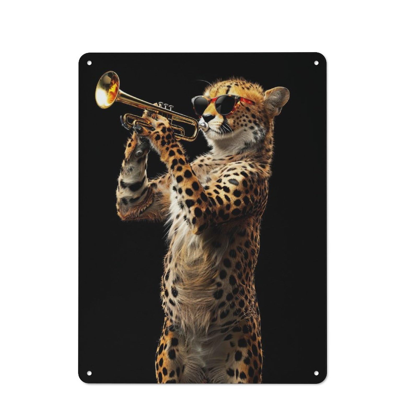 Junmoney Cheetah Trumpet Tin Sign 40X30cm With For Home Bar Wall, Retro Decor, Suited To Home Bar Decor Fans