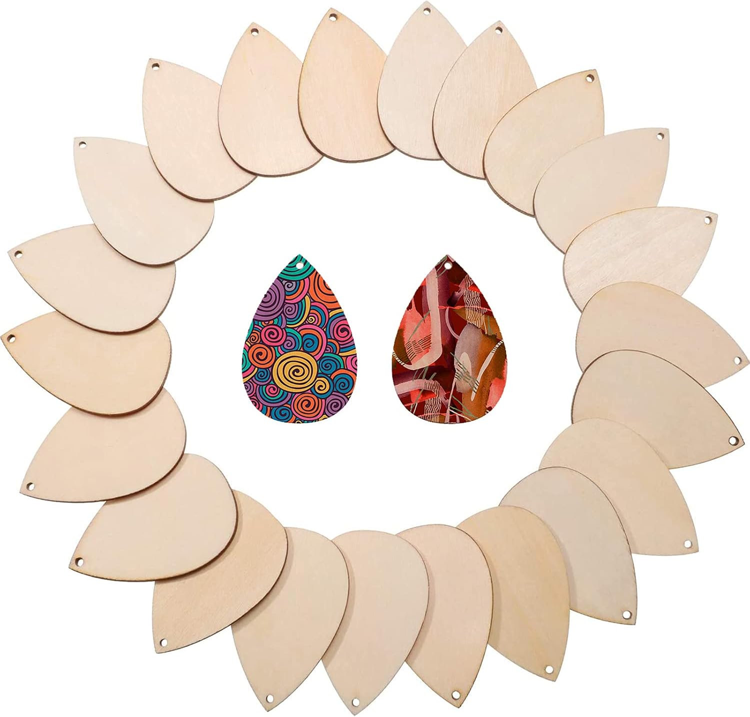100 Pieces Unifinished Wood Earring Blanks with Hole Wooden Teardrop Earrings for DIY Jewelry Making