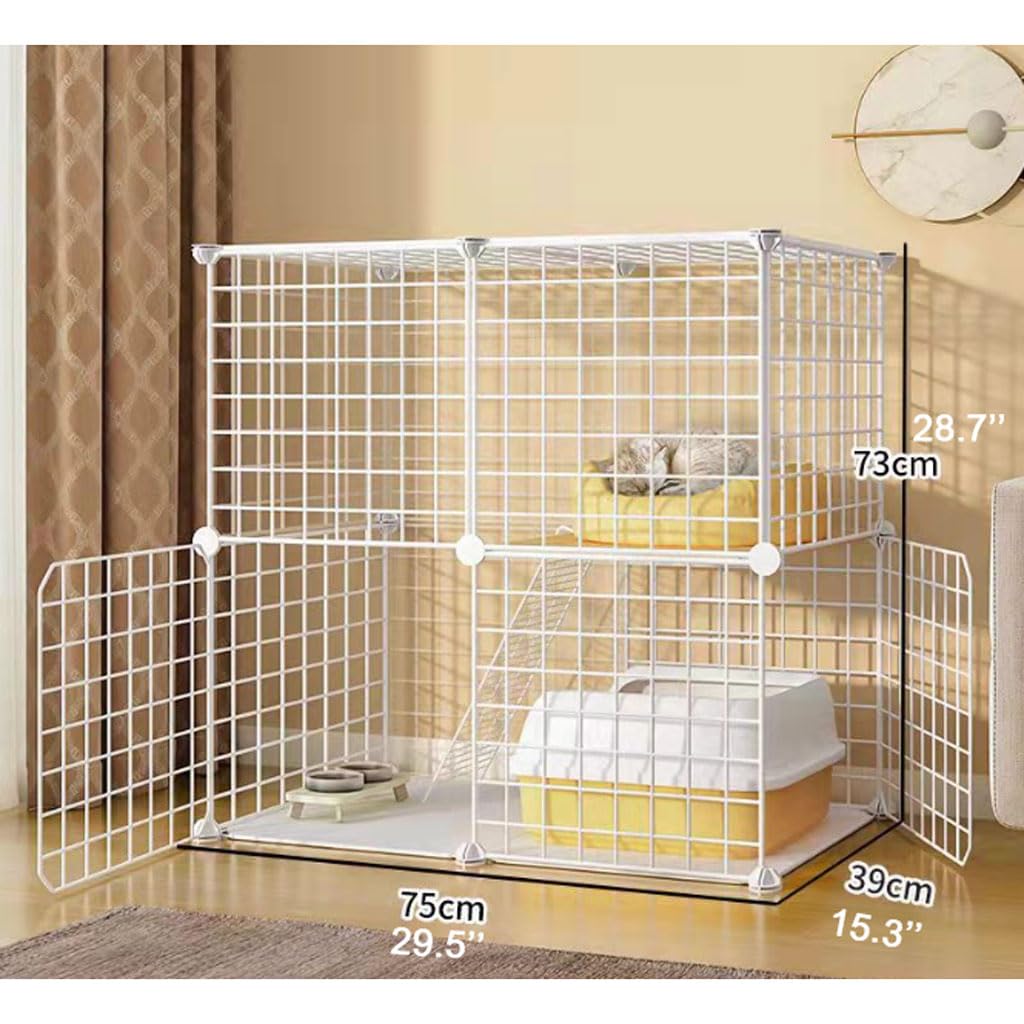 Gabbia per gatti a 2 livelli, grande, in filo metallico staccabile, per animali domestici, fai da te, con lettiera, letto, ciotola a 2 porte, cuccia per gattini per furetti e conigli