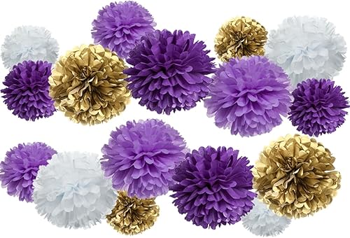 Miniatura 30 de Pompones de papel tissue de flores de color dorado, rosa intenso y rosa para baby shower, nupcial, compromiso, despedida de soltero, cumpleaños, día