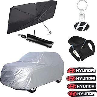 Auto MYK Car essentials Gift Kit for Creta include High quality water proof cover + Car Windshield Sun Shade + Branded Key Chain + Assorted color Gear Hoodi + Branded Door Stopper + Sting bag