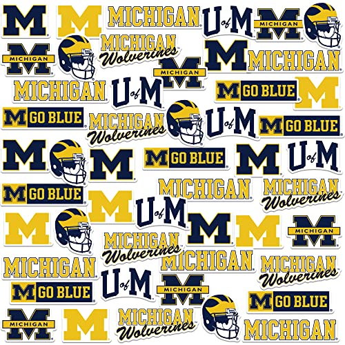 University of Michigan 50ct Vinyl Sticker Pack Large Waterproof Decals for Laptops Water Bottles Tablets Scrapbooks Vehicles & More Officially Licensed Wolverines Designs