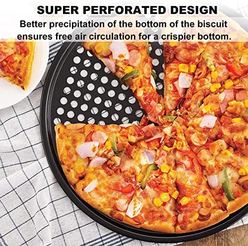 6 PCS 12 Inch Pizza Tray, Carbon Steel Non-Stick Pizza Oven Trays, Round Perforated Pizza Dough Tray Pans for Oven, Baking, Roasting, Making Pizza