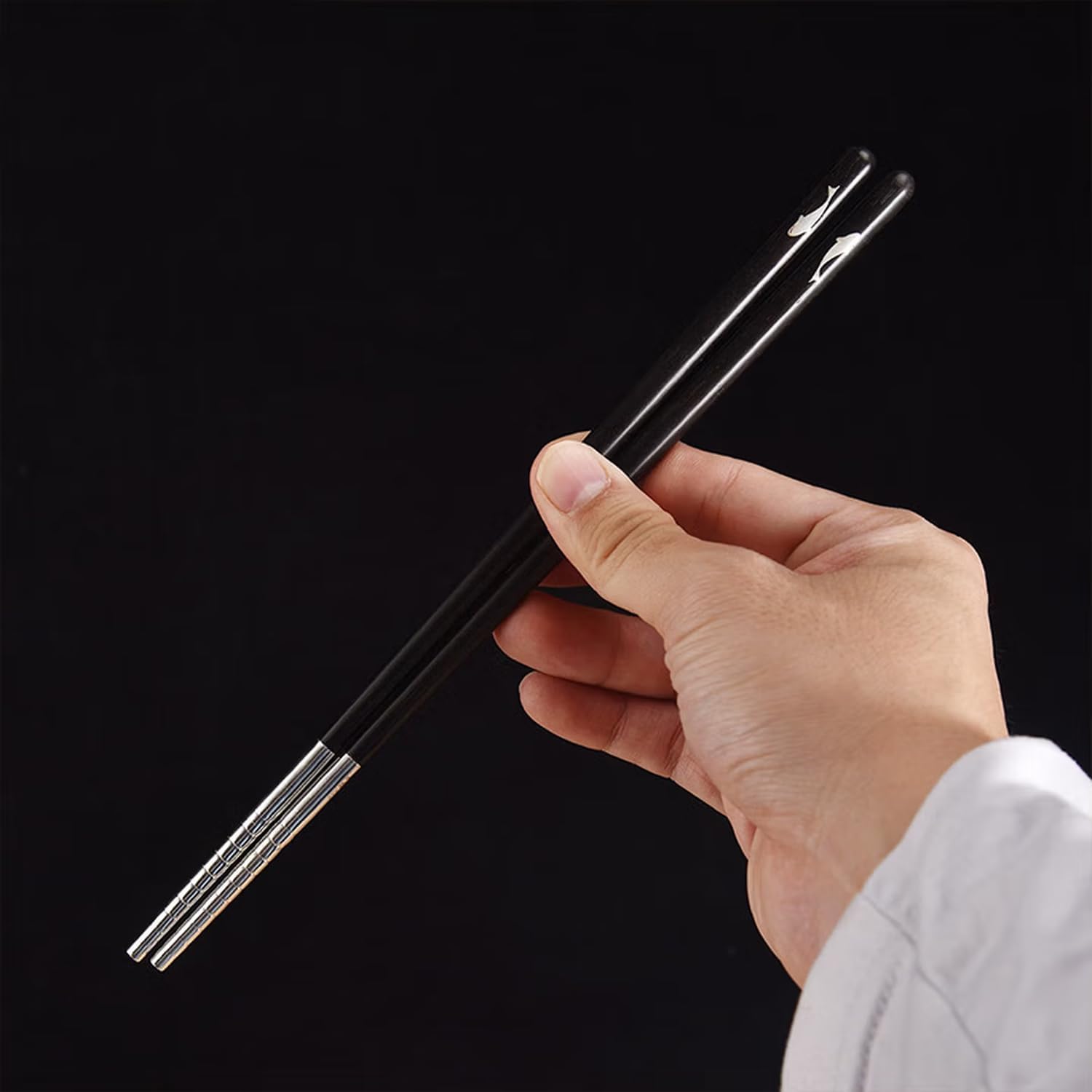 999 Pure Silver Ebony Wood Chopsticks and Spoon Set Silver Deer Design Luxury Exquisite