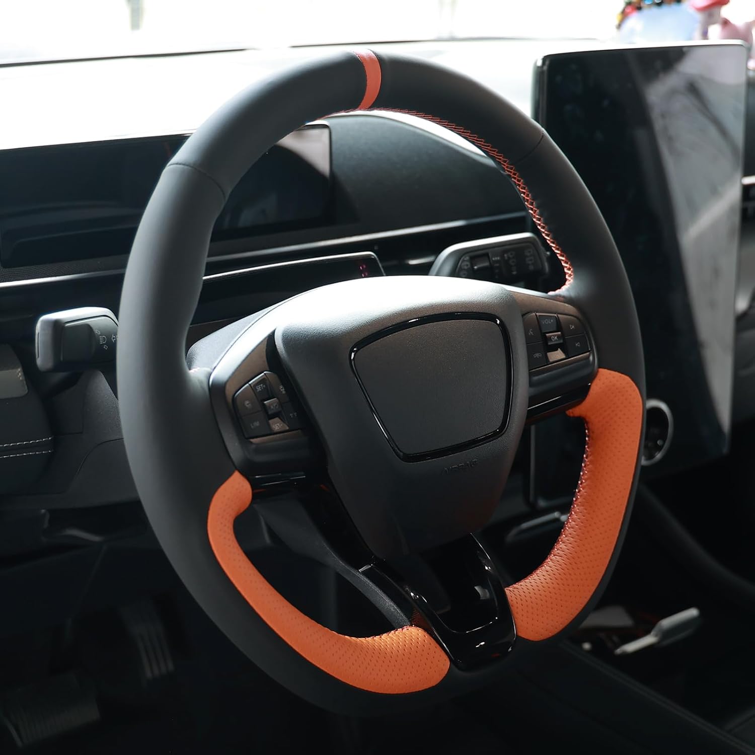 MEWANT Steering Wheel Cover for Ford Mustang Mach-E 2021-2025 Hand-Stitched Steering Wheel Wrap for mustung Steering Wheel Accessories