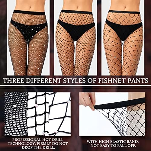Geyoga 3 Pcs Fishnet Footless Tights Women Glitter Fishnet Stockings High Waist Footless Tights Leggings - Image 5