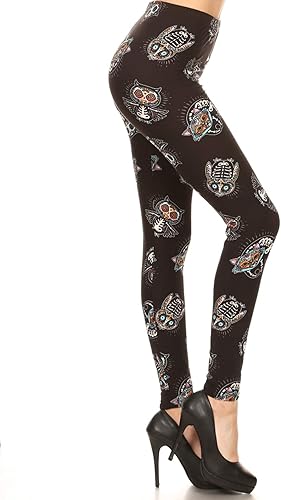 Leggings Depot Leggings de cintura alta para mujer con estampado de calavera suave y Halloween (disponible en tallas extragrandes)