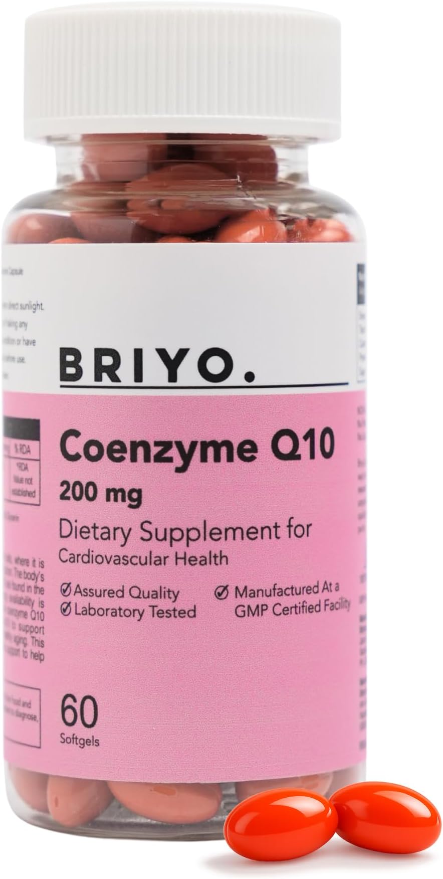 Briyo CoQ10 200 mg Ubiquinone โ High Absorption Coenzyme Q10 Supplement for Heart Health, Energy & Antioxidant Support โ Naturally Fermented, Gluten-Free โ 60 Capsules