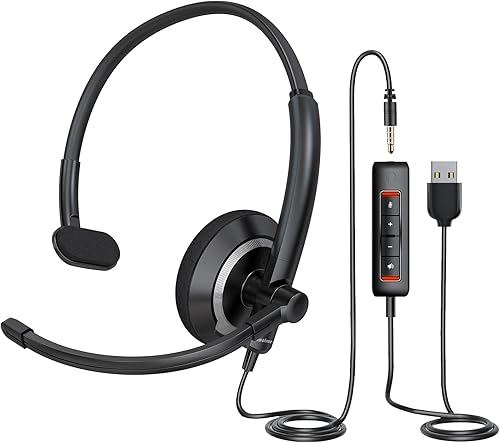 awatrue Auriculares USB para computadora portátil con micrófono para PC, portátil, auriculares con cable con cancelación de ruido, auriculares de