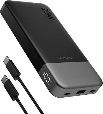 JUOVI Power Bank 10000mAh 25W Fast Charging Small Portable Charger PD 3.0 QC 4.0 Slim Lightweight Phone Charger, Dual Output Compatible with iPhone16 15 14 Samsung 25W Black, Milliamp Hours, 10000