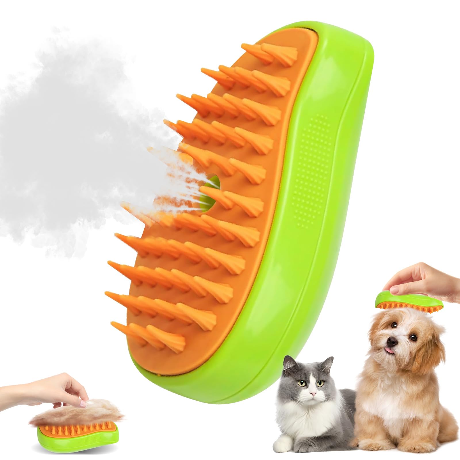 Cepillo 3 en 1 para gatos con vapor, cepillo de vapor para gatos, pelo de gato, vapor de agua, spray de cuidado, peine de masaje, depilación para gatos y perros (verde)