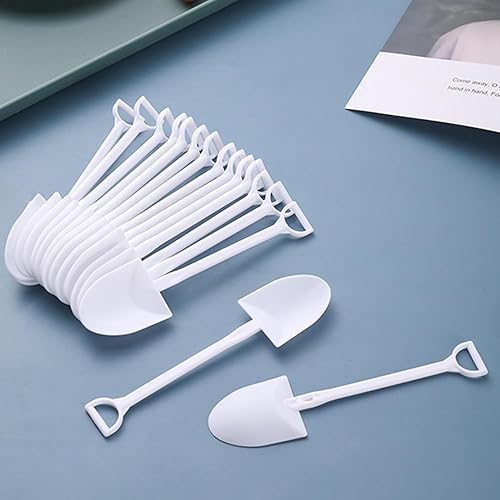 Vista 18 de Cucharas con forma de pala, lindas cucharas de postre de plástico desechables, palas de cuchara de postre de helado, 100 unidades, color negro, 4.7