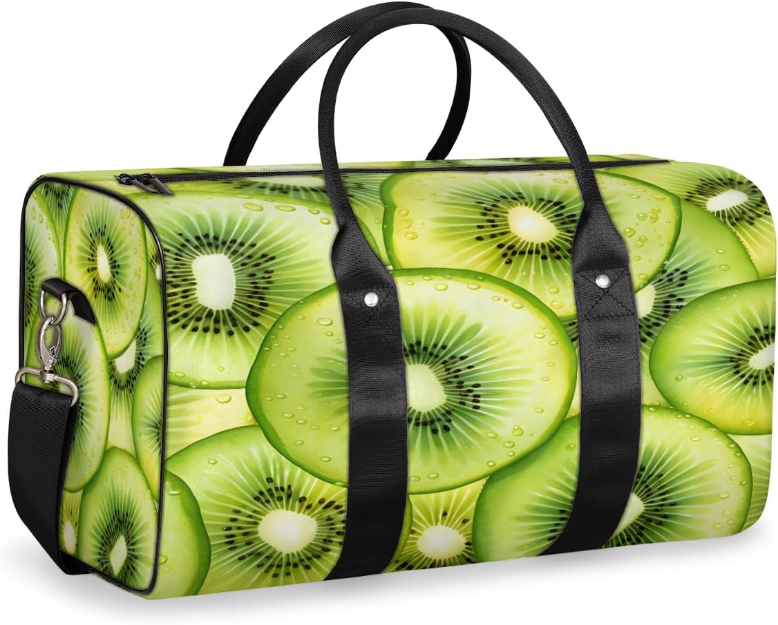 Fresh Kiwi Slices Travel Duffel Bag for Women Men Large Capacity Overnight Weekender Bags for Lightweight Waterproof Sport Gym Bag for Workout Yoga Swim