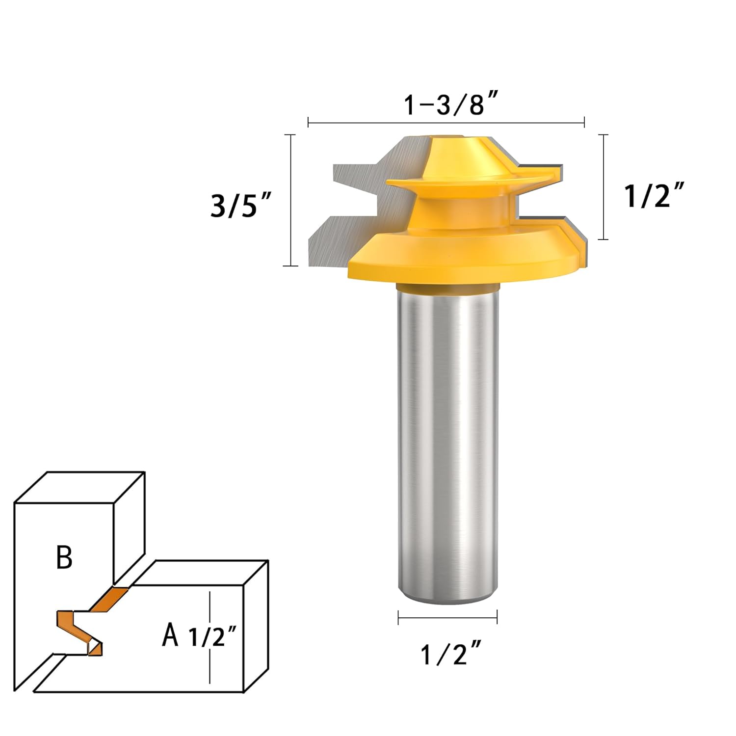 1/2" Shank 45 Degree Lock Miter Router Bits Joint Router Bit 1/2" 3/4" 1" Cutting Height Woodworking Tools Router Bit Set- 3PCS
