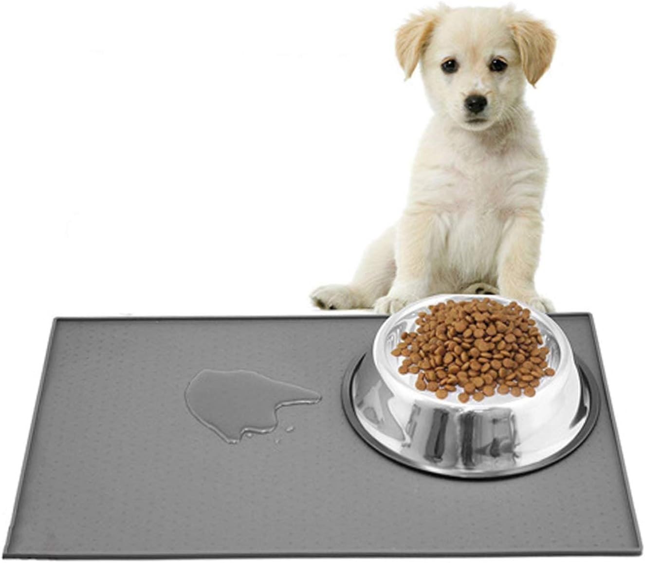Silicone Waterproof Pet Food Mat 19“x 12” Grey- Anti-Slip Food Grade Cat Dog Puppy Kitty Bunny Rabbit Bowl Mat, Feeding Cushion for Under Pet-Food Bowls Water Dishes - Anti-Spills, Anti-Wet (19" x 12", Black)