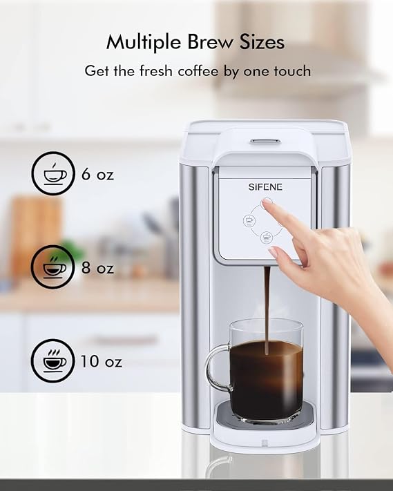 3-in-1 Capsule Coffee Machine - Single Serve Brewer for Coffee Pods, Ground Coffee, Loose Tea, 6-12oz Brew Sizes, 50oz Removable Tank, 1150W, Compact, Efficient, White