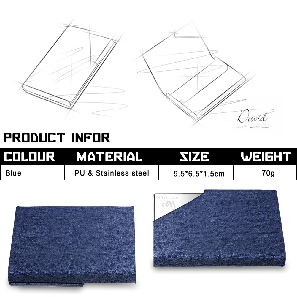 Porta biglietti da visita in pelle PU con fibbia magnetica acciaio inox blu