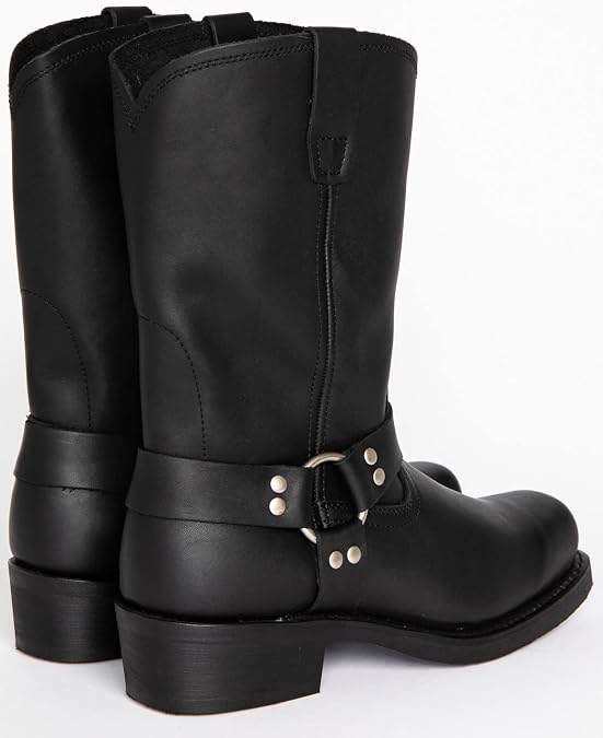 Men's Classic Western Cowboy Square Toe Boots Harness Straps Mid Calf Pull on Boots for Men PU Leather Men's Western Boots