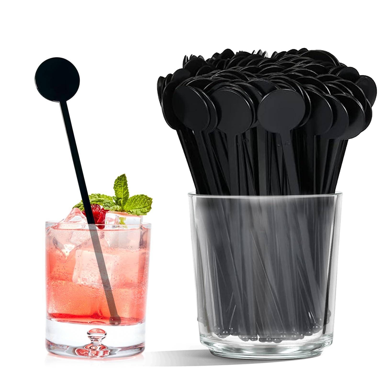 DAVBNM 80Pcs Reusable Cocktail Stirrers Mixing Stirrers Durable Bar Tools, Cocktail Disc Stirrer Whiskey Stirrer Black 7inch 18cm, Whiskey Beverage Drinks Mixing Sticks for Juice Coffee Beverage Tea