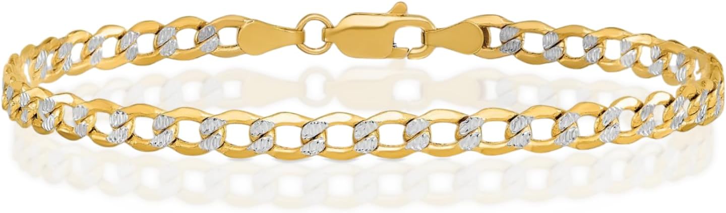 IceCarats 14K Yellow Gold 4.3mm Thick Curb Chain Link Bracelet Anklet, Diamond Cut