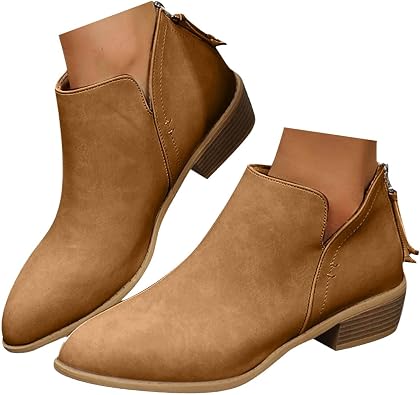 Ankle Boots for Women Low Heel, Womens V Cutout Ankle Boots Chunky Heels Stacked Heel Short Booties Walking Outdoor Fall Boot for Women