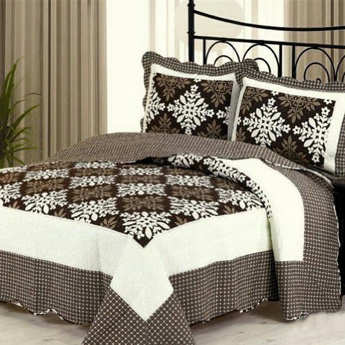 Blancho Bedding [Simple Coffee] 3Pieces PrintedQuilted Cotton Quilt Set (Full