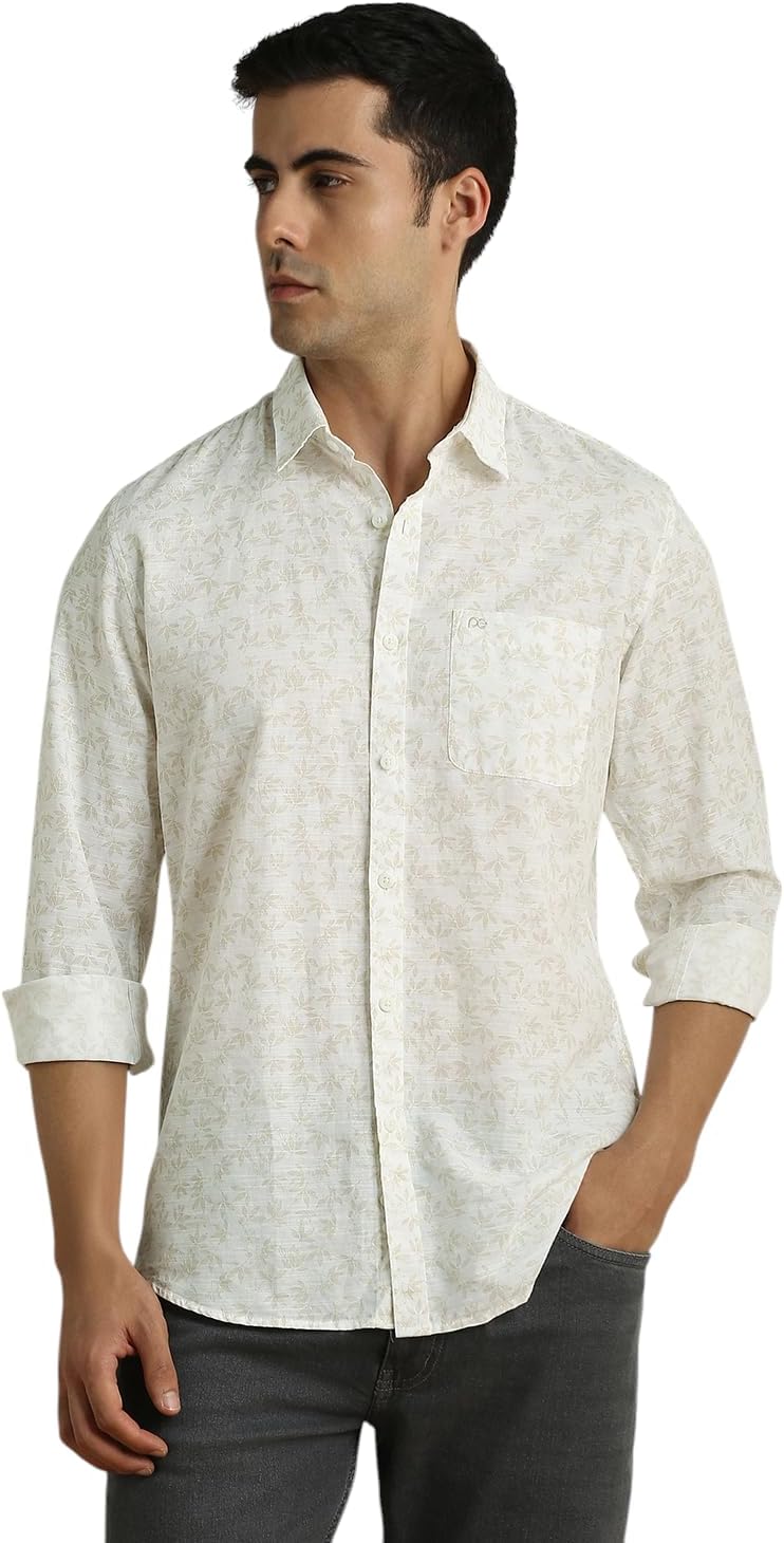 Peter EnglandLeaf Print Cotton Shirt for Men – Full Sleeves, Casual Style