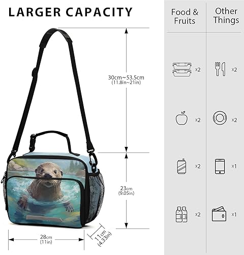 Vista 4 de Linda lonchera infantil con diseño de nutria, con aislamiento, reutilizable, con correa para el hombro, para niños y niñas Aa01