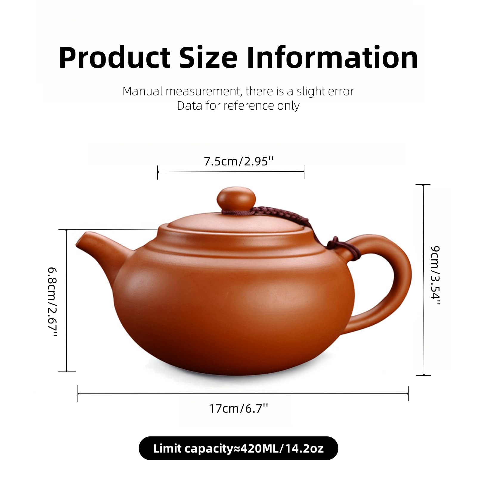 Yixing Zisha Teekanne 400ML, Chinesische Handgefertigte Teekannen Ton mit Geschenkbox, Groß Kung Fu Lila Tonkessel für Losen Tee, Rotbraun