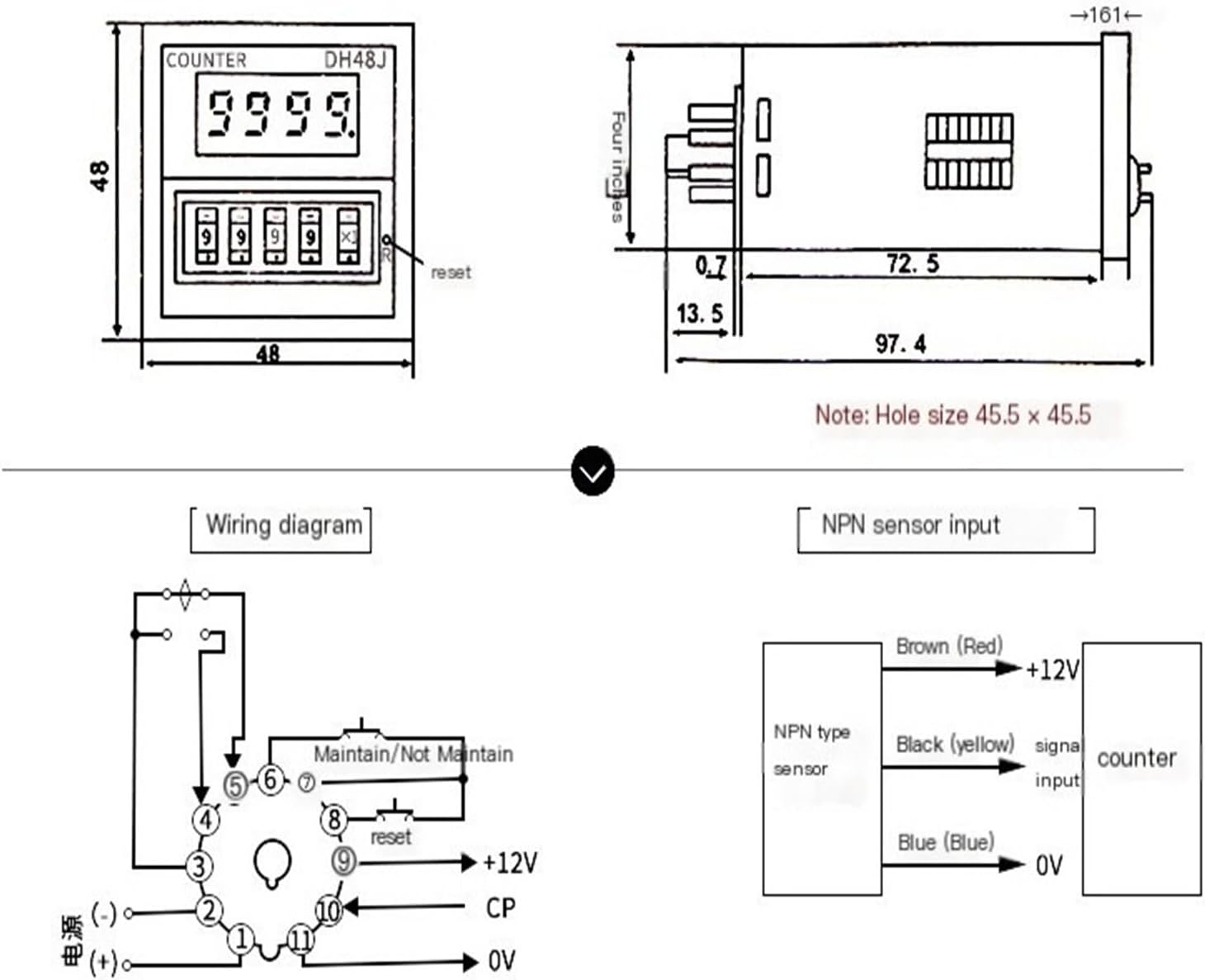 電子カウンタ JDM9-4/6 デジタル表示プリセットリレー停電メモリ 4/6 ビット 220V(JDM9-6)