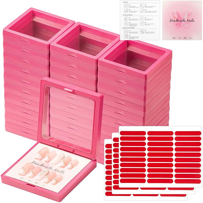 CHAICOLLECT Conjunto com 30 caixas flutuantes para unhas postiças, Rosa Pink, Medium