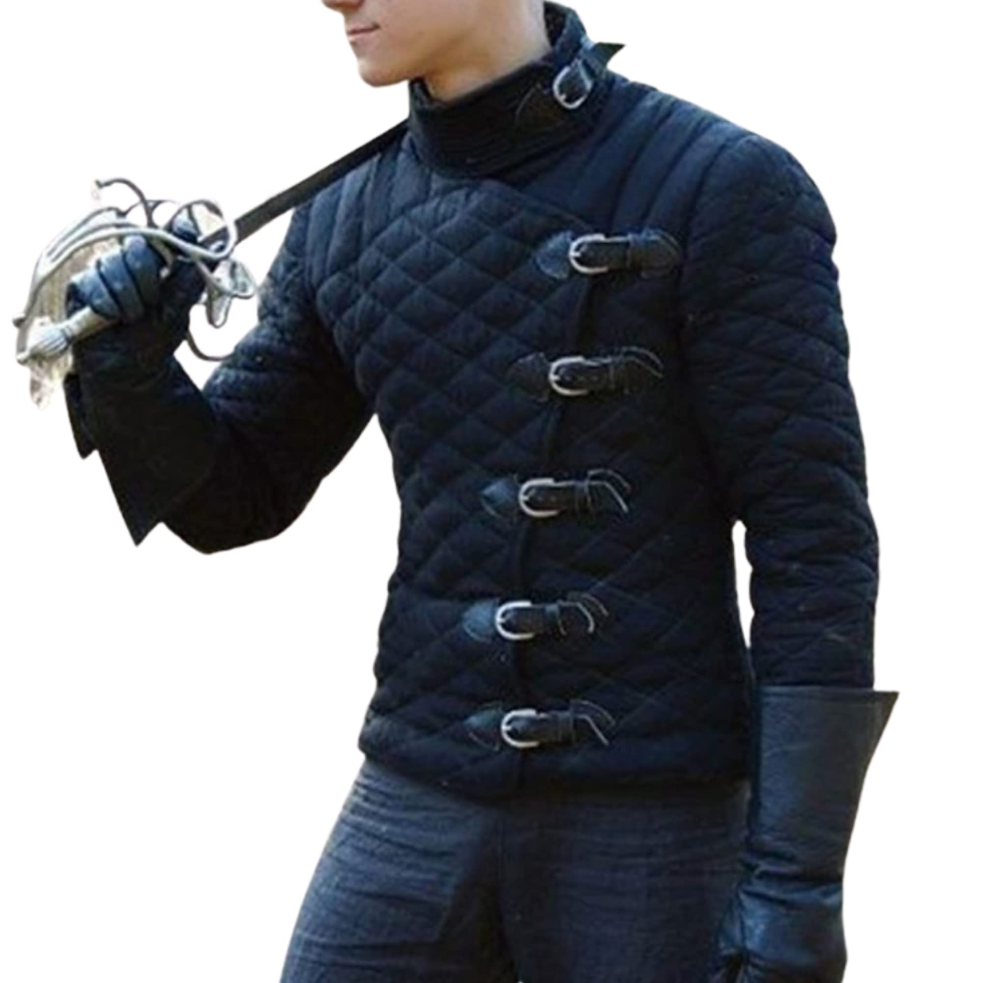 ARM CASTLEViking Medieval Short Gambeson Padded Protective Jacket Full Sleeve Aketon For Historical Costume Cosplay SCA LARP (Black, Large)