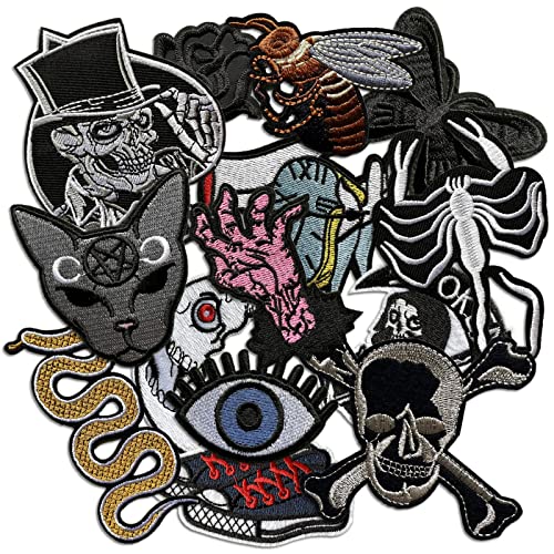 Dark Embroidered Applique Iron On Patches For Clothing, Rock Band Patches For Jackets, Cool Sew Patch For Backpacks, Jeans, Hats, Diy Accessories (Dark2 14 Pcs) #TOP1