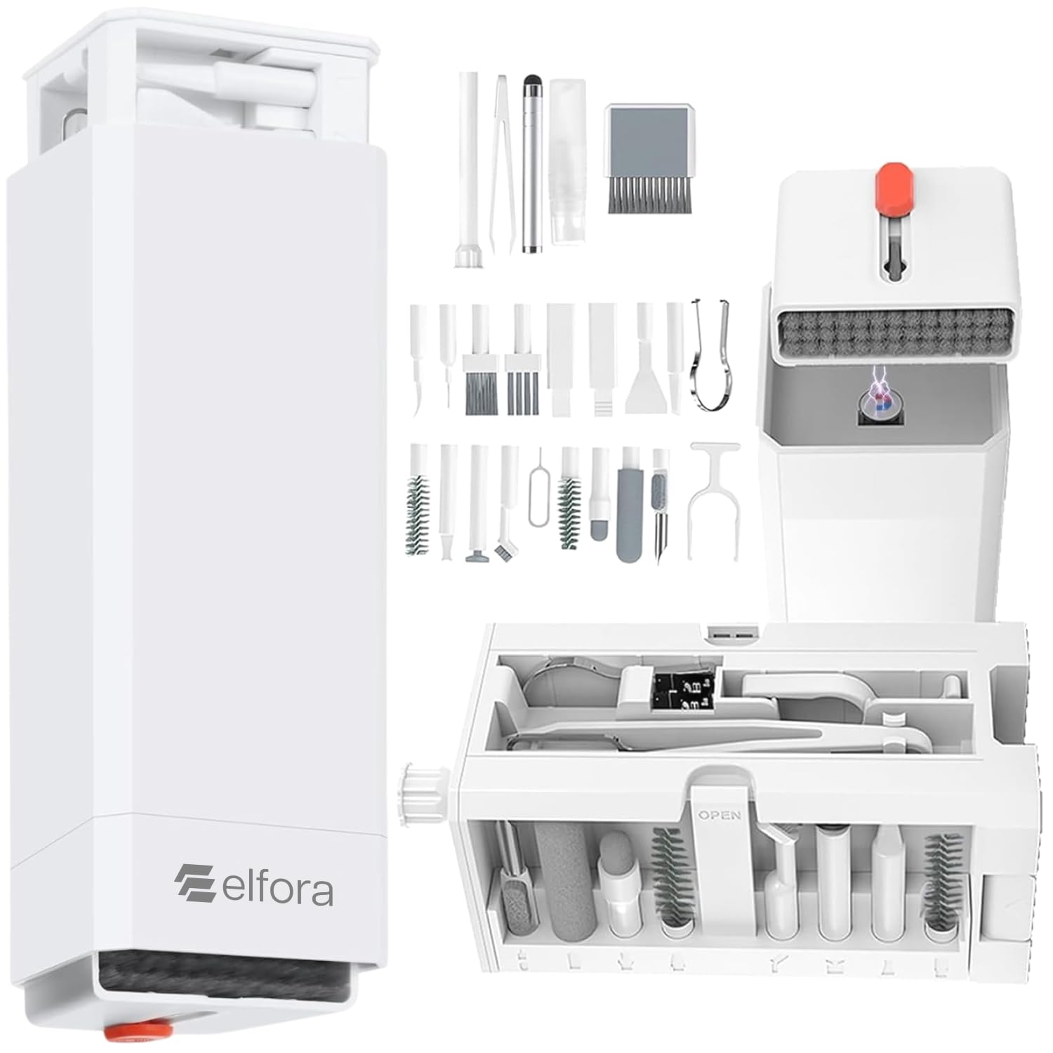 Elfora 32 in 1 Cleaning Tool Kit with Screen Cleaner, Spray Bottle, Tweezer, Brush, SIM Tool & Key Puller| Multi Device Cleaner for PC, Laptop, iPhone, iPad, MacBook, Airpods, Camera & Keyboard(White)-image-49