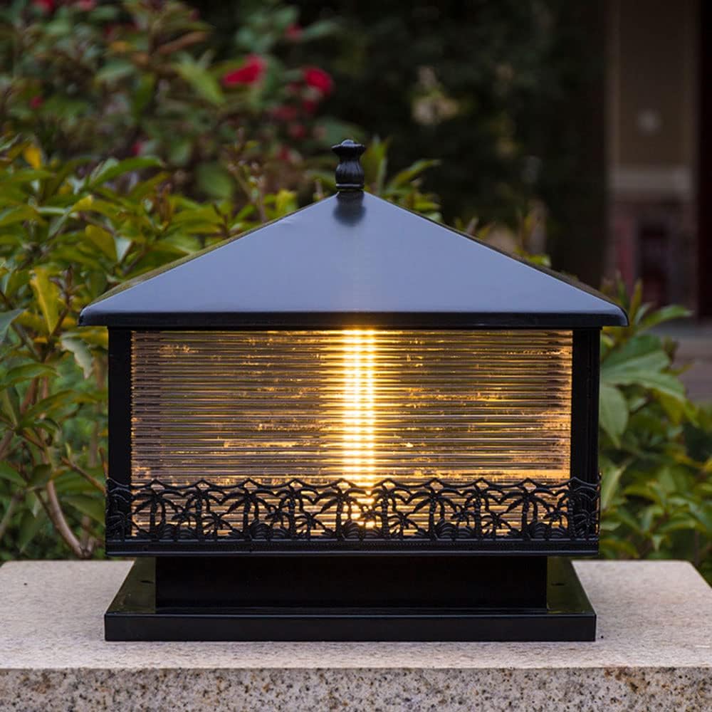 Modern Patio Pillar Lights Waterproof Floor Lamps Black Finish Outdoor Column Lamp for Square Fence with E27 Base Dock Mounted Garden Light, Patio Fence