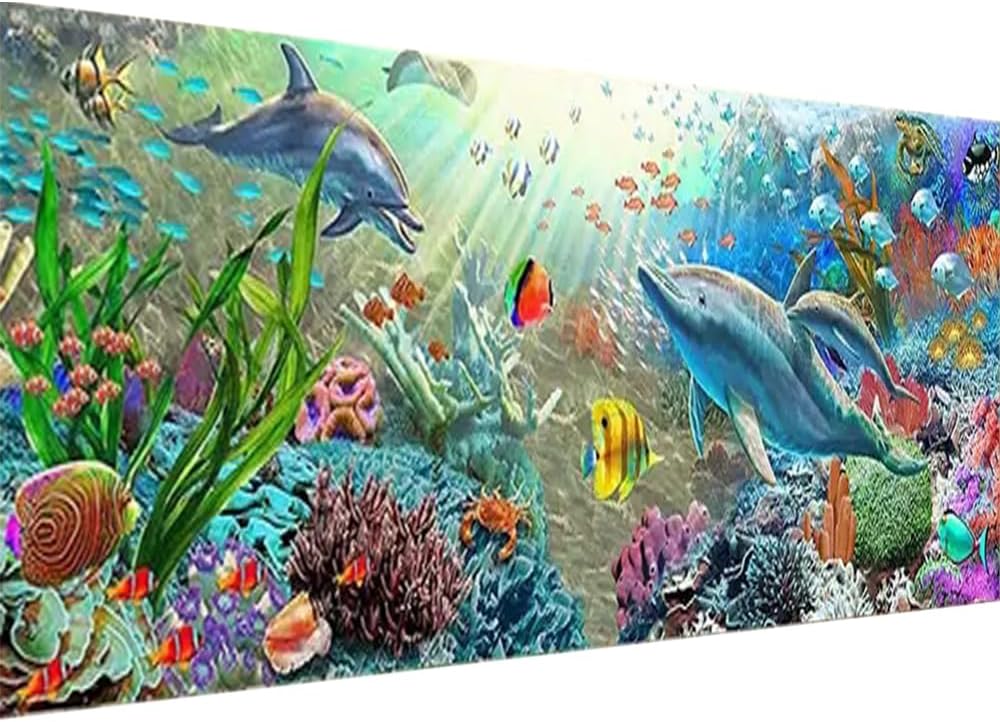 XWJJ Diamond Painting Kits,Diamond Art for Adults Sea Animals Full Round Drill Large Size(55.1x19.7 inch),Abstract Scenery Paint with Diamonds Crystal Gem for Gift,Wall Decor