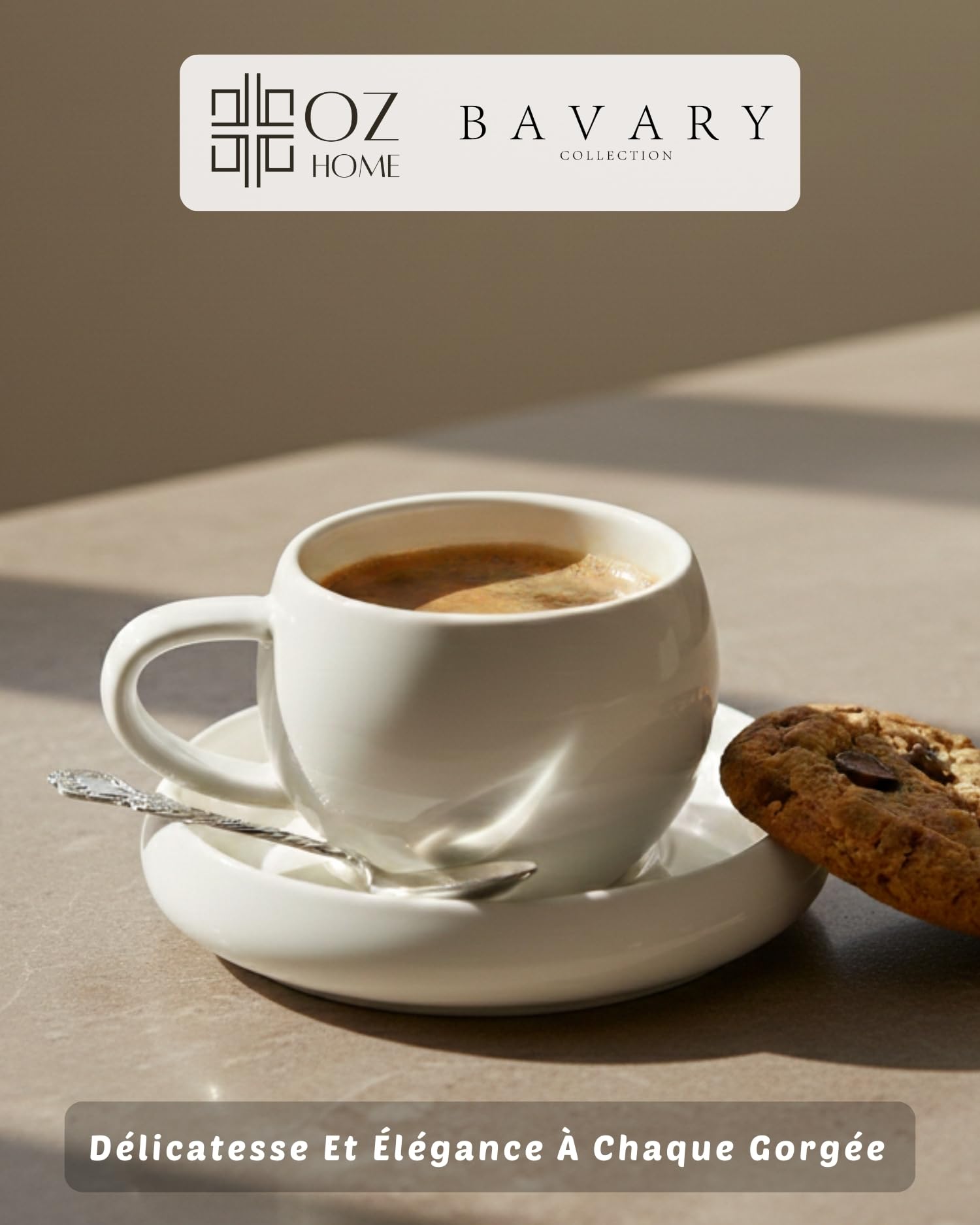 BAVARY Chubby Tasse A Cafe 120ml Avec Soucoupes, 12 Pcs (6 pers.) - Design Blanc Et Anse Ovale - Tasse A The En Porcelaine - Tasse Cafe Et Tasse Cappuccino - Service A Cafe Lave-vaisselle OK
