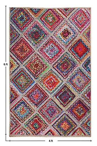 Casavani 100% Eco-Friendly Handmade Braided Rag Rug Multipurpose Geometric Multicolor 4'X6' Ft' Chindi Cotton Jute Rug Best Uses For Hallway Enterway,Bedroom,Living Room & Kitchen 10X16 Feet #TOP2