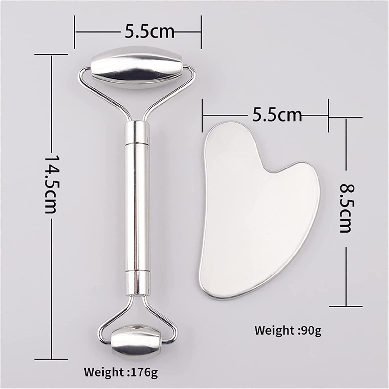 AMAZWI Gua sha Tablero raspador de Acero Inoxidable Rodillo Facial Gua Sha Tool Tool Massaje de Cuidado de la Cara Cristal Jade Rose Quartz Health Anti Wrinkle Celulite Massage Massage Tool Tool