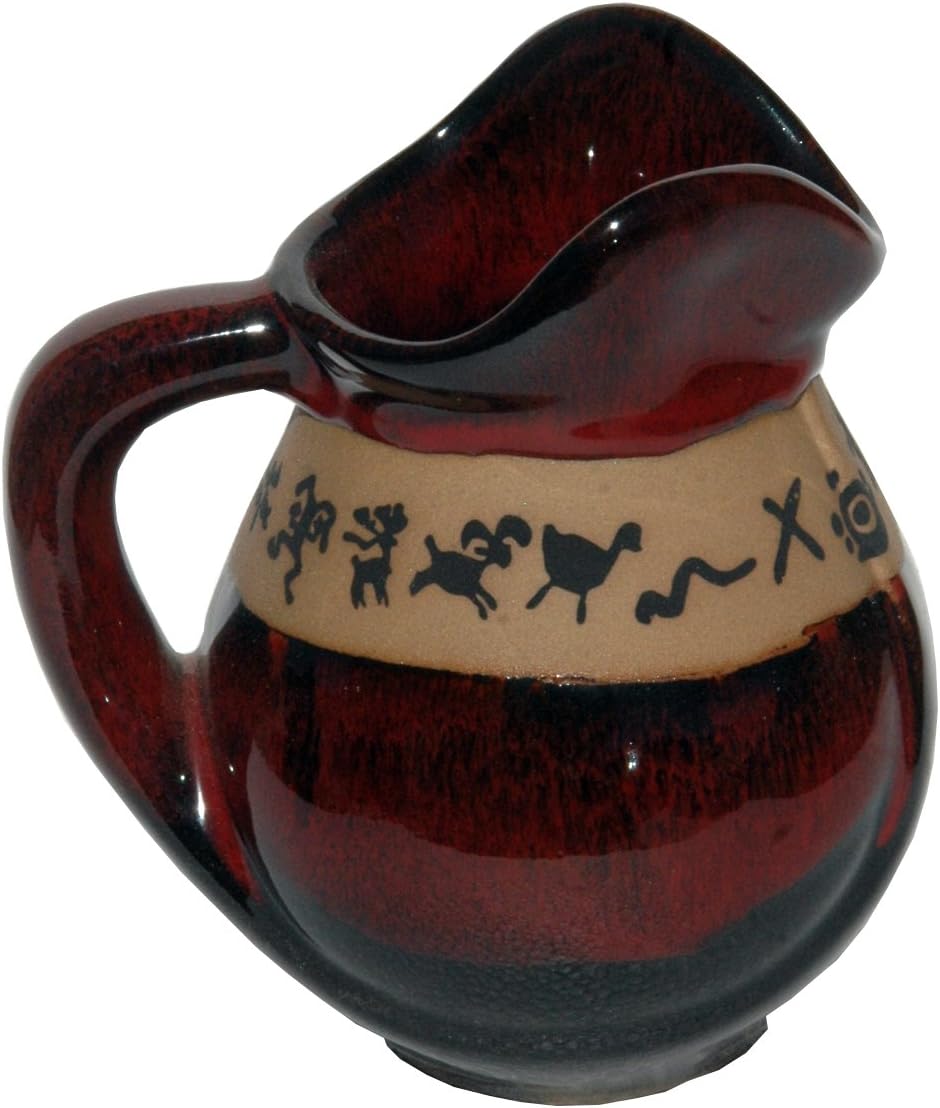ALWAYS AZUL POTTERY 8 oz. Creamer in Mini Petroglyph Design in Real Red Glaze - Handmade Ceramic Pottery Creamer- Traditional Polished Stoneware - Home Made Dishware for Black Coffee, Espresso, or Tea