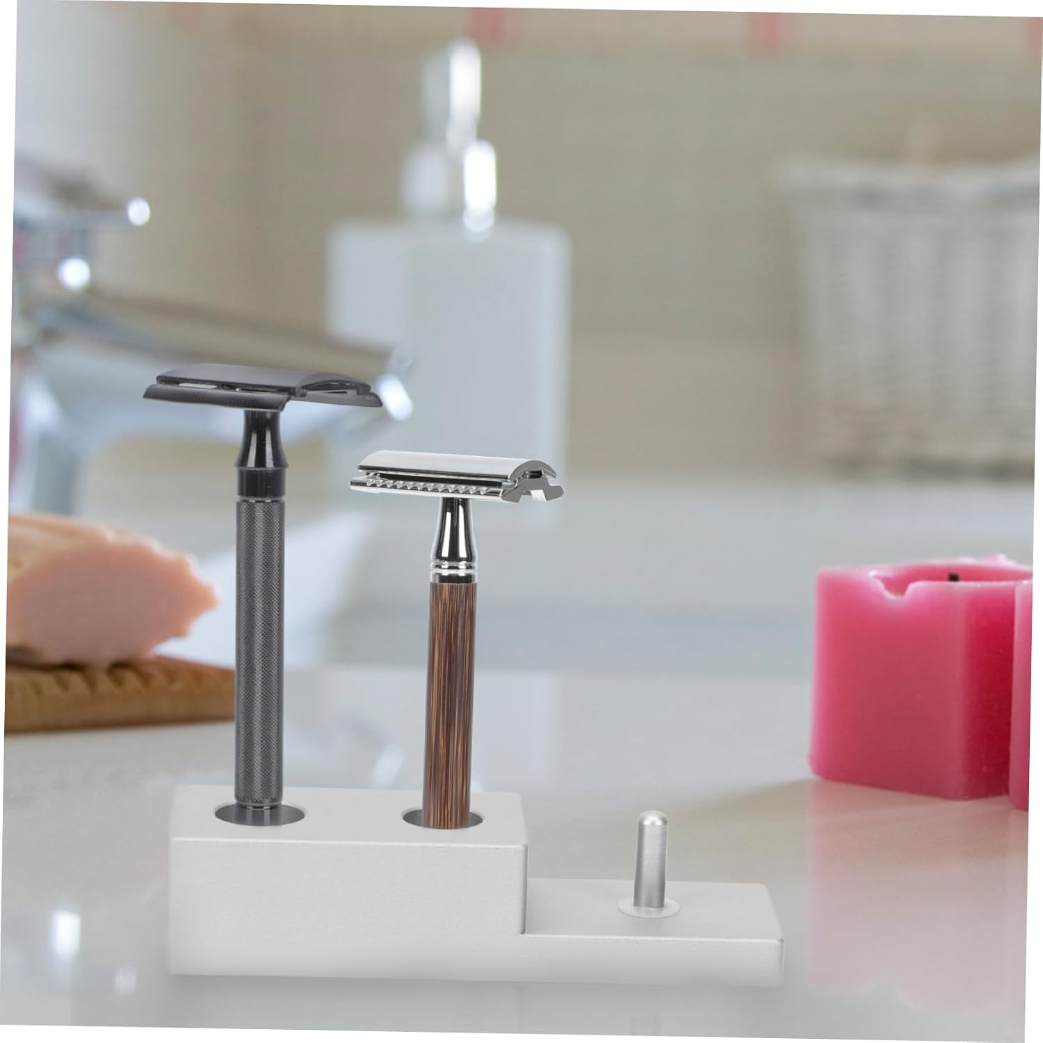 Multi-function Razor Stand Holder, Zinc Alloy Silver Shaving Accessory image 5