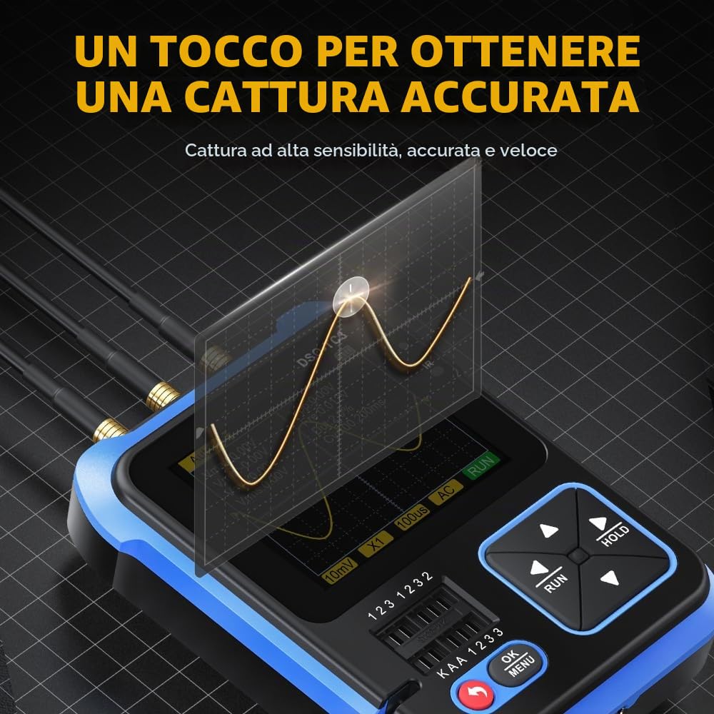 DollaTek DSO TC3 Mini Oscilloscopio Digitale Portatile 3 in 1 Tester Multi-Funzione con Display TFT 2,4" Analisi ESR, LCR, Transistor Banda 200 KHz Campionamento 1500mA