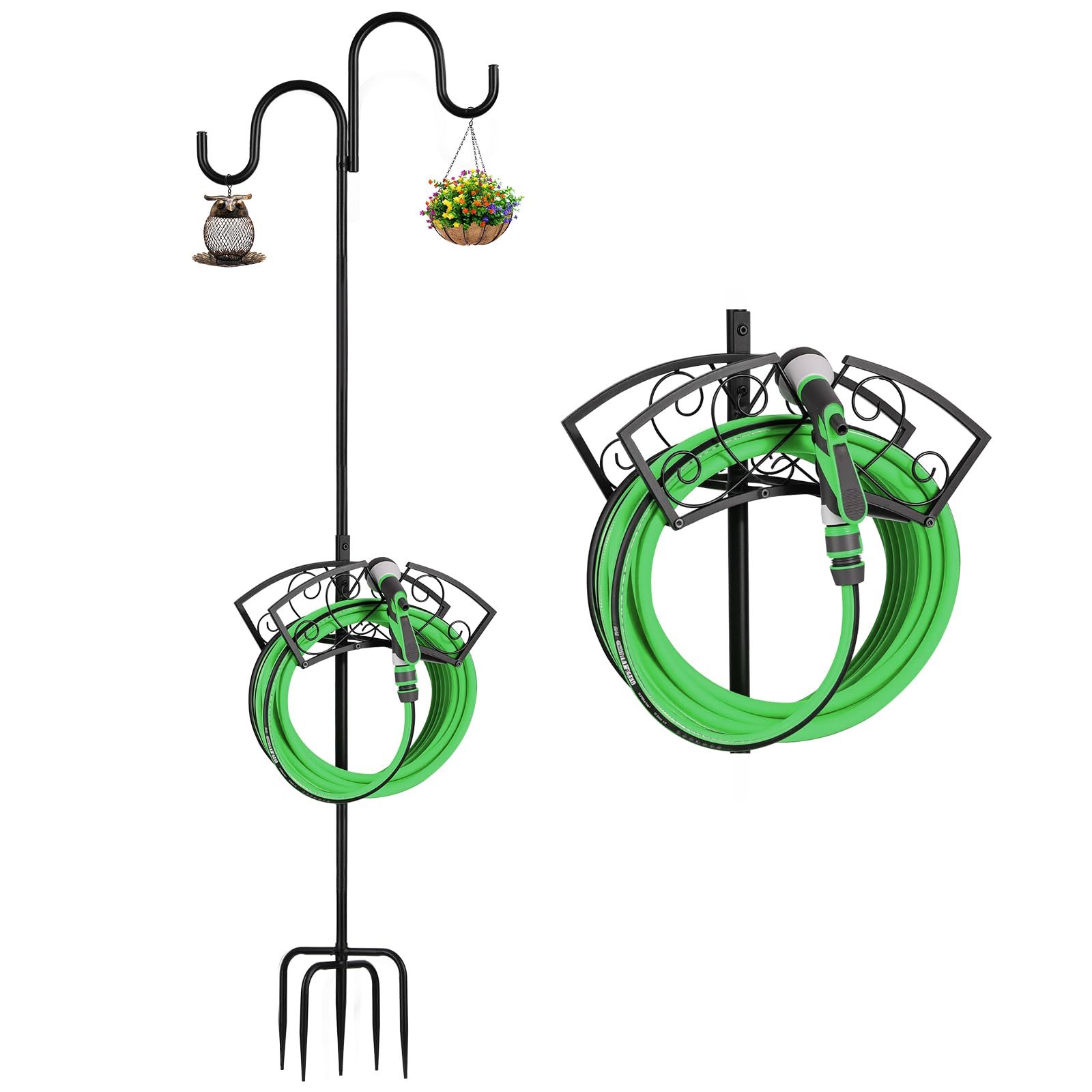 2-in-1 Garden Hose Holder & Bird Feeder Pole, 88inch Adjustable Shepherd Hooks, Multi-Purpose Outdoor Stand for Hanging Planters, Lights & Decor, Bird Nests-image-44
