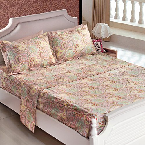 Fadfay 4 Piece Pink Paisley Bed Sheet Set Luxury Bedding Sets Designer Bedding Collections 800 Thread Count 100% Egyptian Cotton Deep Pocket Queen #TOP7
