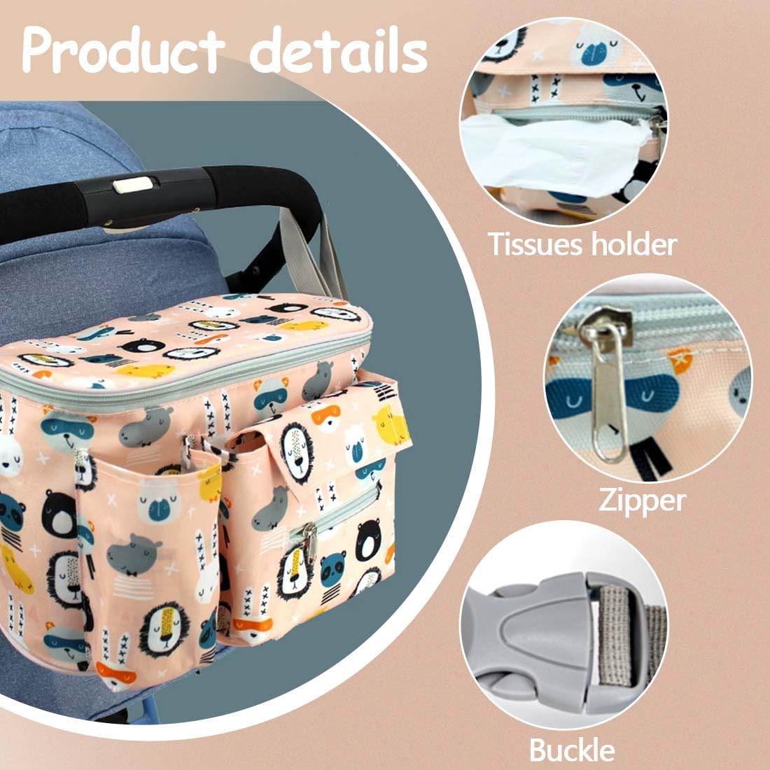 Bolsa universal para cochecito de bebé - Bolsa de gran capacidad para cochecito y carrito de bebé, bolso multifuncional para cambiar pañales - Práctico bolso para cochecito.