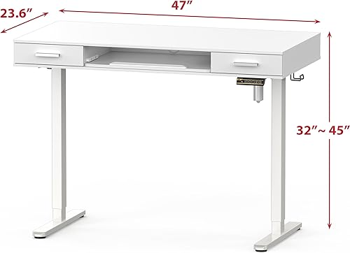 Miniatura 4 de SHW Escritorio eléctrico de altura ajustable de 48 pulgadas con bandeja para teclado y 2 cajones, color blanco